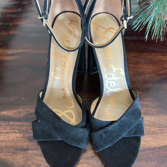 Sam Edelman Black Suede Chunky Heel Sandals – Size 9.5 – 4" Block Heel - Picture 2 of 7